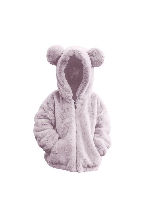 Girls Fluffy Fleece Zip Up Hoodie Jacket Kids Boys Faux Fur Teddy Coat Cute Bear Soft Fuzzy Fleece Hooded Sweatshirt Outwear