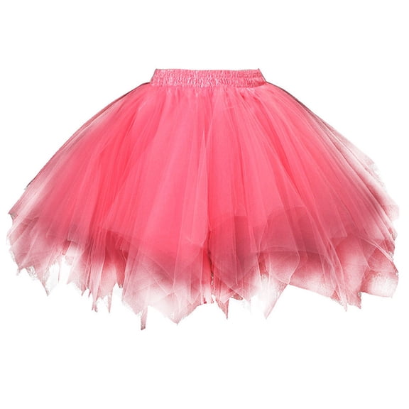 Girls Fluffy Tulle Skirts Princess High Low Layered Fairy Irregular Tutu Mesh Skirts for Ballet Dance Performance Watermelon Red, 3-8Y
