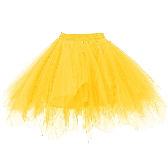 Girls Fluffy Tulle Skirts Princess High Low Layered Fairy Irregular Tutu Mesh Skirts for Ballet Dance Performance Yellow, 3-8Y