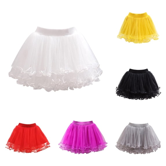 Girls Fluffy Tulle Tutu Mini Skirt with Wide Elastic Waistband A-Line Skort for Party Dance Performance Ball Gown Skirts