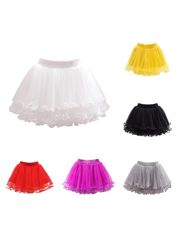 Girls Fluffy Tulle Tutu Mini Skirt with Wide Elastic Waistband A-Line Skort for Party Dance Performance Ball Gown Skirts