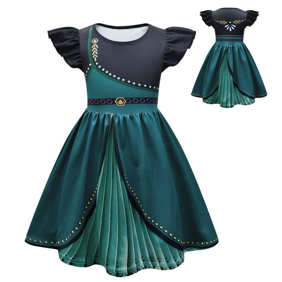 Girls Flutter Sleeve Casual Dresses Princess Merida/Anna Costume Kids Cartoon Dress