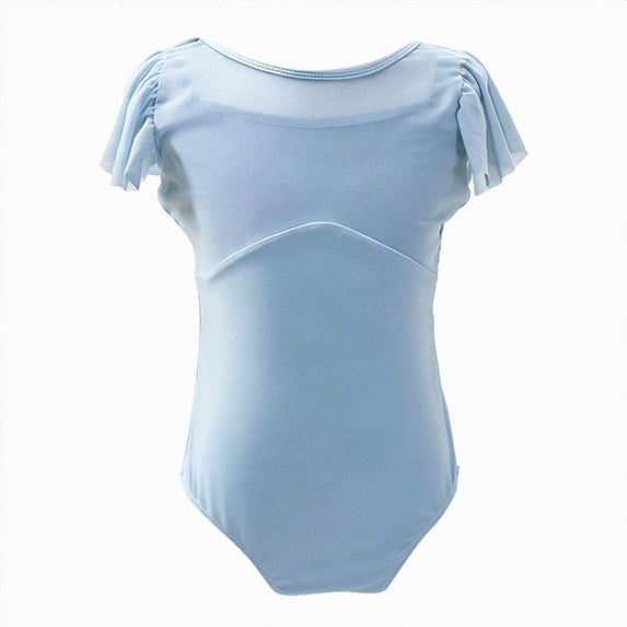 Girls Flutter Sleeve Dance Leotard with Mesh Detail,Classic Ballet Bodysuit