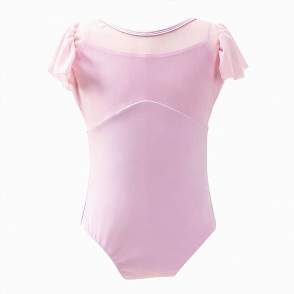 Girls Flutter Sleeve Dance Leotard with Mesh Detail,Classic Ballet Bodysuit