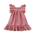 thumbnail image 1 of Girls Flutter Sleeve Dress Square Neck Tiered Ruffle A-Line Soft Casual Birthday Party Summer Dress for Kids Pink,Size 6-7T, 1 of 7