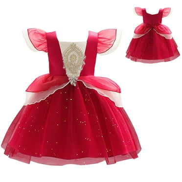 Girls Flutter Sleeve Princess Dress Tulle Flower Girl Party Dress for 3-10Y