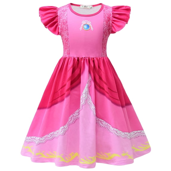 Girls Flutter‑Sleeve Printed Swing Dress, Kids Dress‑Up Outfit for Halloween & Birthday Parties