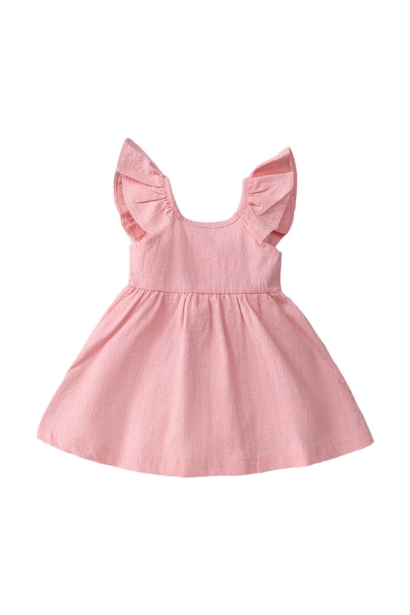 Girls' Flutter Sleeve Round Neck Dress, A-Line Cut & Versatile Style, Ideal for Spring Summer Fall Casual Outings
