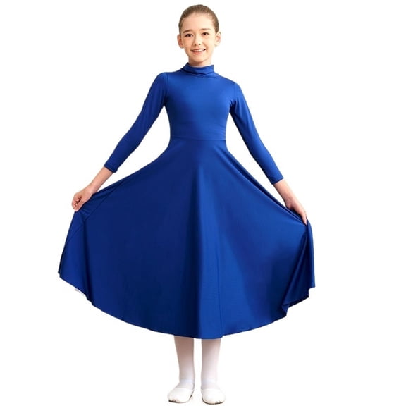 Girls Folding High Neck Praise Dance Dress Length Long Sleeve Liturgical Costume With Freely Cropping