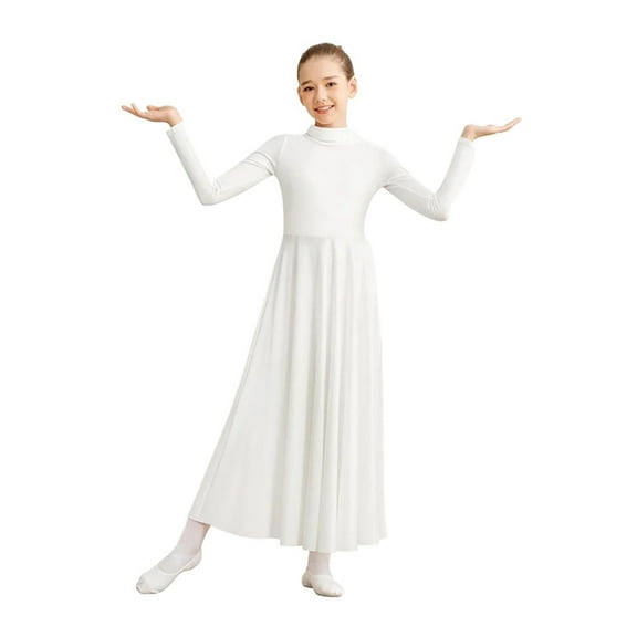 Girls Folding High Neck Praise Dance Dress Loose Long Sleeve Worship Liturgical Costume