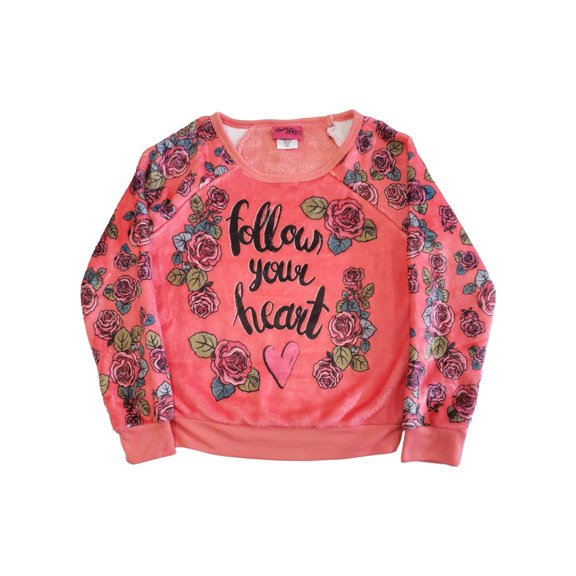 Girls Follow Your Heart Coral Rose Flower Plush Long Sleeve Sweatshirt Sweater 5