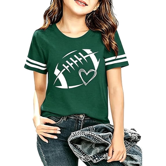 Girls' Football Graphic Tee – Short Sleeve Sports Top for Kids, Casual Loose Fit Playful Print T-Shirt for School & Practice