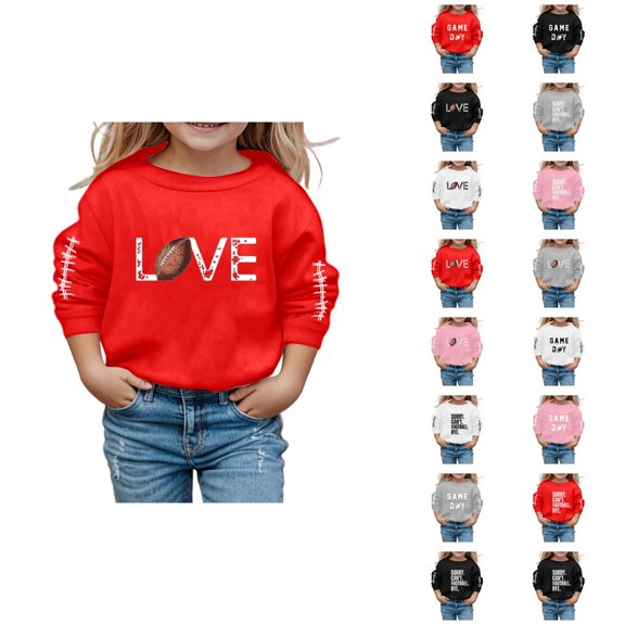 Girls Football Sweatshirts Crewneck Long Sleeve Casual Funny Graphic Sweatshirt Kids Pullover Tops
