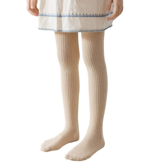 Girls Footed Tights Cotton Knitted Soft School Uniform Casual Dance Tights Leggings for Toddler Little Big Girl, Khaki 3-5 Years