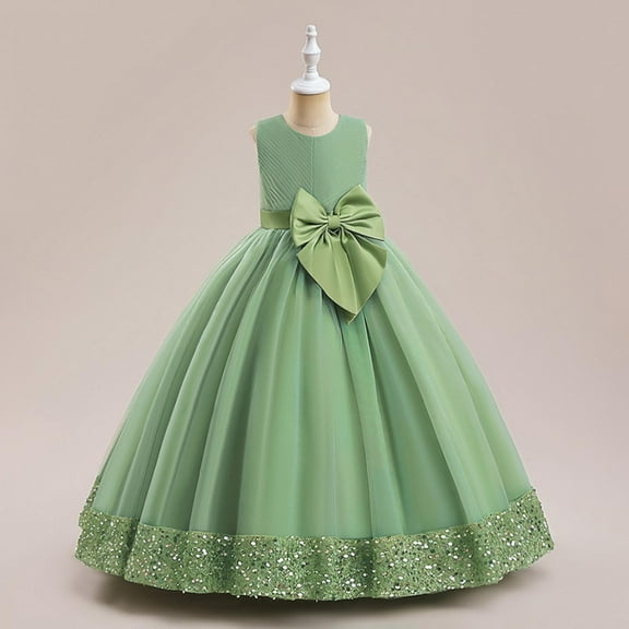 Girls Formal Dress Light Green Dress for Girls Tulle Dress for Girls Ball Gown Dresses for Girls Children's Day Outfit 8-10 Years