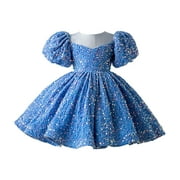 Girls Formal Dress A Line Flower Girl Dress Cute Sequin Glitter Carnival Princess Birthday Party Pageant Ball Gown Dresses For Baby Girl BU1 Size 18-24 Months