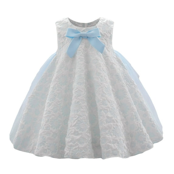 Girls Formal Dress A Line Flower Girl Dress Bowknot Mesh Sleeveless Birthday Party Pageant Ball Gown Dresses For Baby Girl Blue Size 12-18 Months
