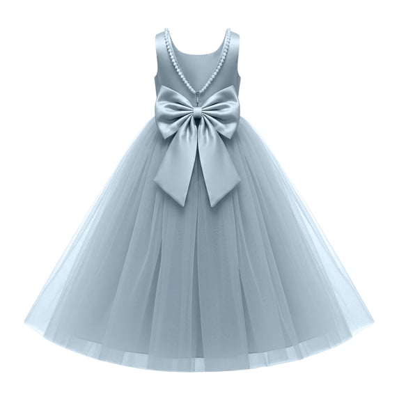 Girls' Formal Dress Solid Sleeveless Long Princess Dress Flower Girl Wedding Birthday Dress Blue 14 Y-15 Y