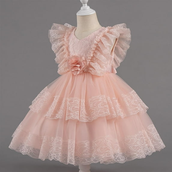 Girls Formal Dresses Cute Vintage Layered Lace Princess Dress Formal Trendy Birthday Party Ball Gowns 1-9 Years