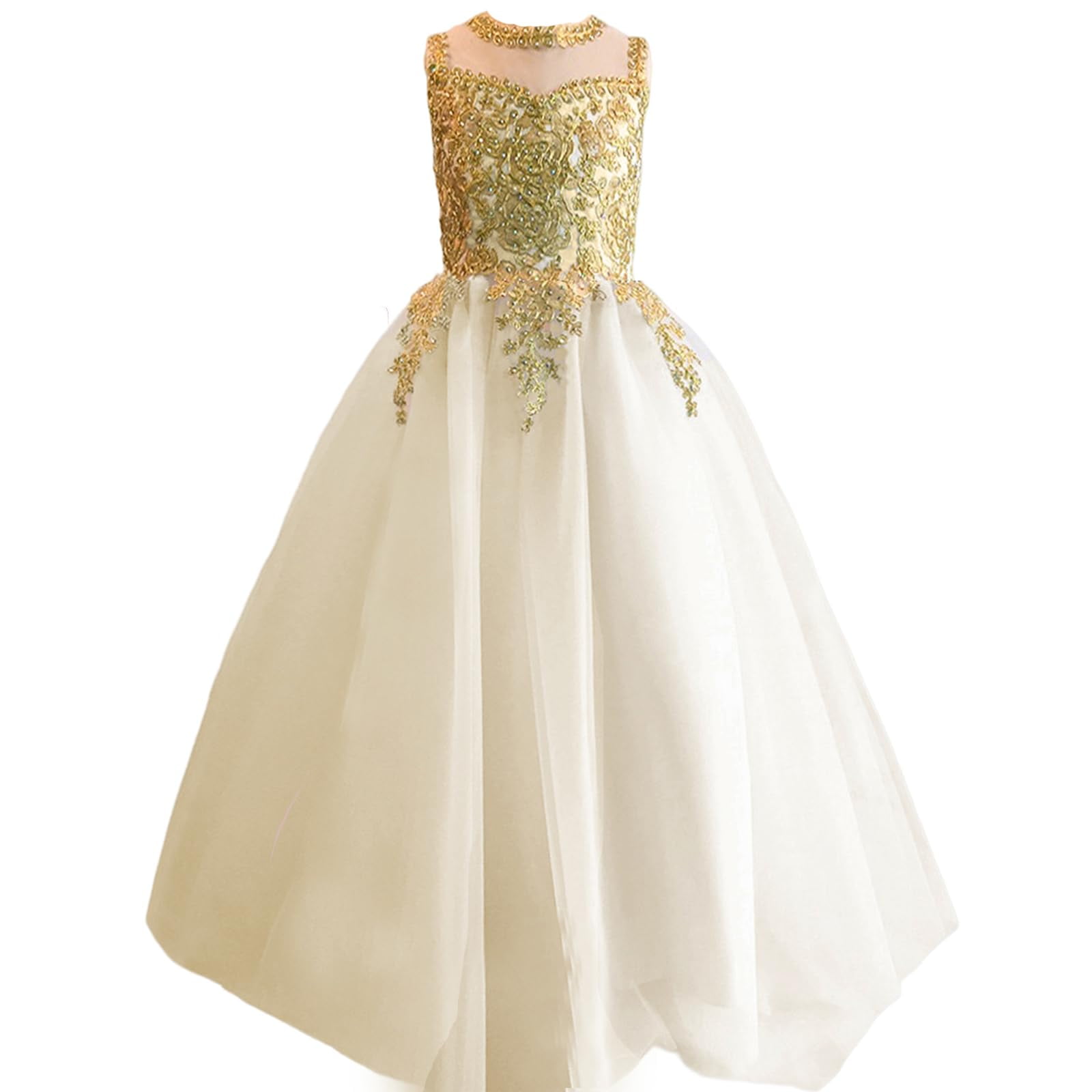 Girls Formal Long Pageant Dresses Prom Ball Gown Gold Lace Burgundy Tulle -  Walmart.com