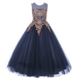 thumbnail image 1 of Girls Formal Long Pageant Dresses Prom Ball Gown Gold Lace Burgundy Tulle, 1 of 5