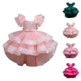 thumbnail image 1 of Girls Formal Pageant Dress with Detachable Train, Ruffle Tulle Skirt, Elegant Bow & Tutu Princess Ball Gown for Wedding, Recital, Birthday & Prom, 1 of 9