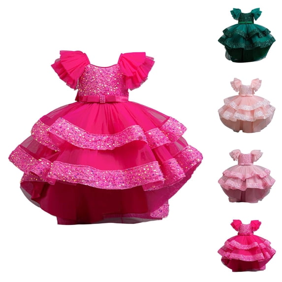 Girls Formal Pageant Dress with Detachable Train, Ruffle Tulle Skirt, Elegant Bow & Tutu Princess Ball Gown for Wedding, Recital, Birthday & Prom
