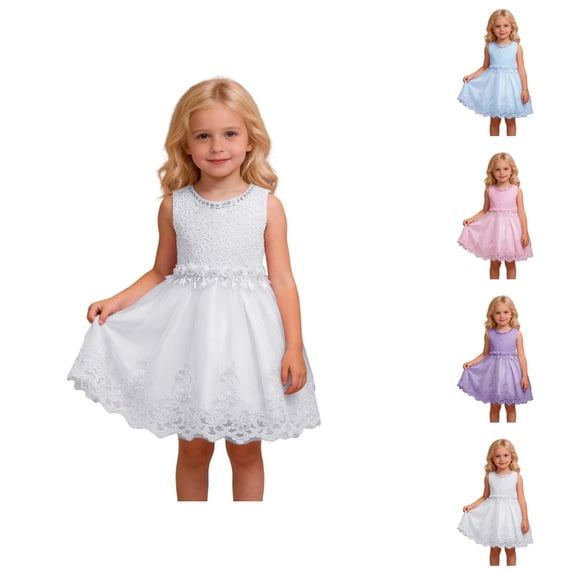 Girls Formal Party Dress with Vest and Skirt, Elegant Children's Gown for Flower Girl, Floral-Embroidered Pearl Embellished Evening Dress 3-10Y