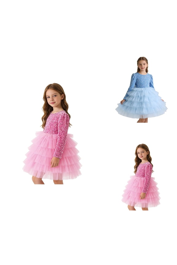 Girls Formal Sequin Butterfly Dress, Flower Girl Pageant Gown, Long Tulle Princess Handkerchief Skirt for Wedding & Birthday Parties