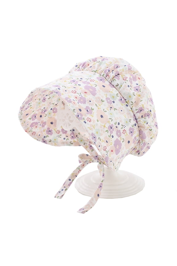 Girls French Bonnet Hat Sun Hat Breathable Cotton Print Hat Soft Brim Hat Sun Protective Headwear for Babies