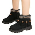 thumbnail image 1 of Girls Fringe Ankle Boots Casual Suede Boho Embroidery Retro Fall Winter Dress Booties Round Toe Lug Sole Kids Western Boots 1 Big Kid Black, 1 of 7