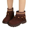 thumbnail image 1 of Girls Fringe Ankle Boots Casual Suede Boho Embroidery Retro Fall Winter Dress Booties Round Toe Lug Sole Kids Western Boots 11.5 Little Kid Brown, 1 of 6