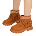 thumbnail image 1 of Girls Fringe Ankle Boots Casual Suede Boho Embroidery Retro Fall Winter Dress Booties Round Toe Lug Sole Kids Western Boots 2 Big Kid Khaki, 1 of 6