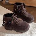 thumbnail image 1 of Girls Fringe Ankle Boots Western Cowgirl Platform Faux Faux Leather Coffee Side Zipper Moc Toe,Size 34, 1 of 5