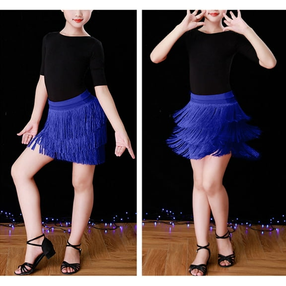 Girls Fringe Dance Skirt with Tassels for Latin Ballroom Performance Layered Tutu