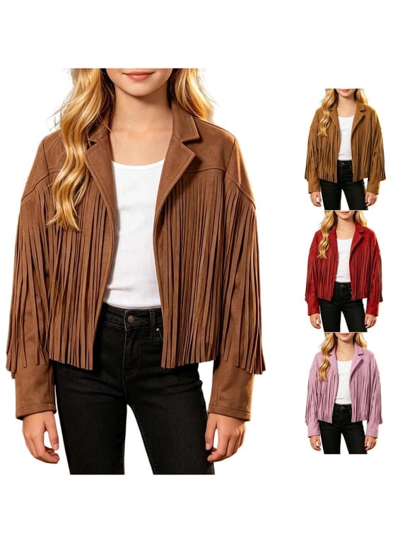 Girls Fringe Jacket Western Tassel Cropped Cardigan for Kids