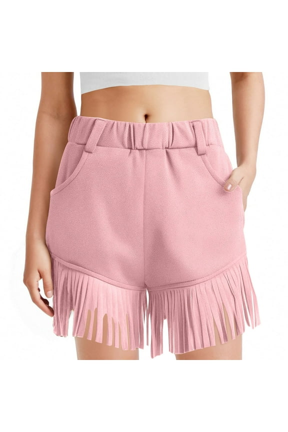 Girls Fringe Shorts Faux Suede Shorts Western Tassels Shorts with Pockets Boho 70s Hippie Spring Fall Cowgirl Shorts 5-14 Years