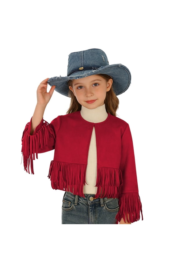 Girls Fringe Crop Jacket Open Front Long Sleeve Western Outerwear Coat 11-12 Years