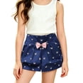 thumbnail image 1 of Girls Front Bow Pleated Printed Shorts Elastic Back Waist Multi Pattern Lightweight Loose Kids Summer Casual Shorts(Navy1,9-10 Years), 1 of 6