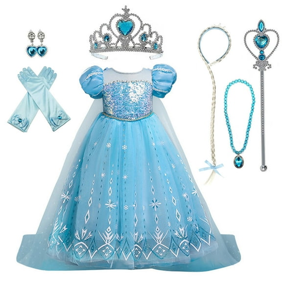 Girls Frozen Princess Elsa Dresses with Accessories Costume Clothe up Party Halloween Christmas for Toddler