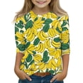 thumbnail image 1 of Girls Fruit Apple Print Tops 3/4 Sleeve Round Neck Casual Daily Fall Teen Blouses, 1 of 4
