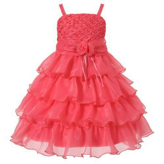 Girls Fuchsia Rosette Flower Adorned Extravagant Dress 9/10
