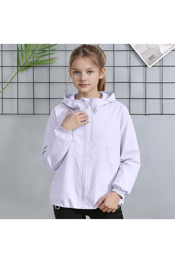 Girls Full Zip Hoodie Windbreaker Jacket Lightweight Athletic Outerwear Stretchy Nylon School Uniform Spring Coat Purple,Size 5-6 T