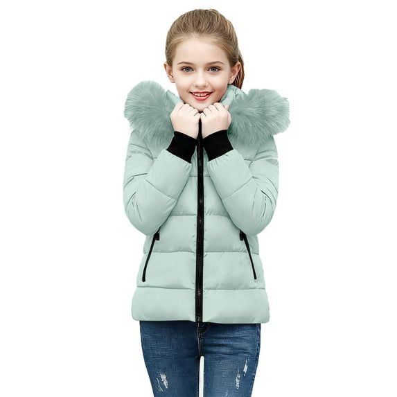 Girls Full Zip Up Puffer Jacket Kids Winter Warm Parka Quilted Coats Boys Hooded Outerwear with Pockets