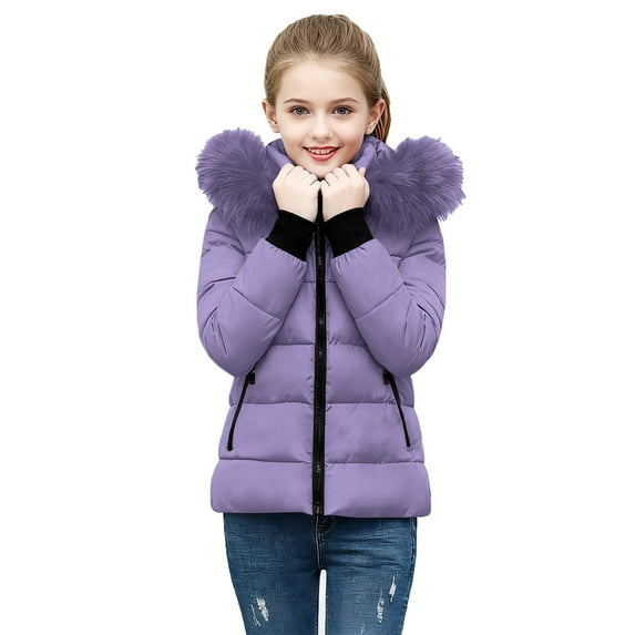 Girls Full Zip Up Puffer Jacket Kids Winter Warm Parka Quilted Coats Boys Hooded Outerwear with Pockets