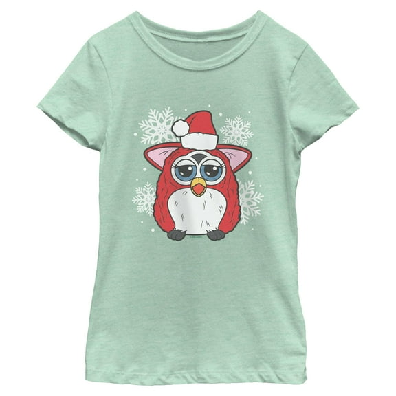 Girls Furby Santa Hat and Snowflakes T Shirt