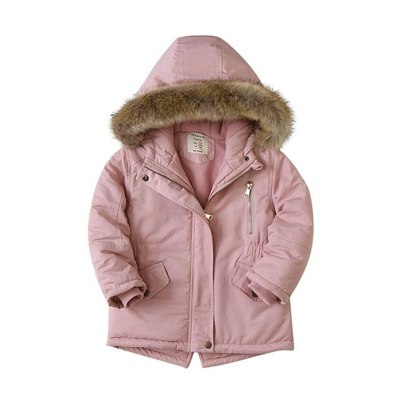 Girls' Furry Hood Quilted Coat Fleece-Lined Warm Winter Jacket Thickened Waist-Tie Outdoor Outerwear for Holiday Gatherings & Casual Outings(4-14Y)