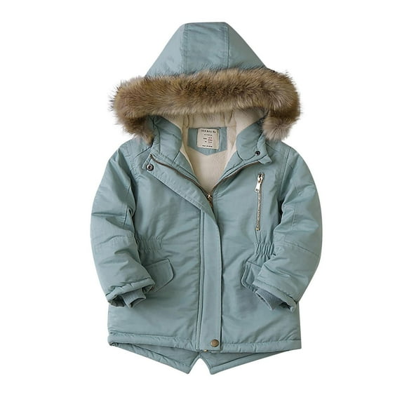 Girls' Furry Hood Quilted Coat Fleece-Lined Warm Winter Jacket Thickened Waist-Tie Outdoor Outerwear for Holiday Gatherings & Casual Outings(4-14Y)