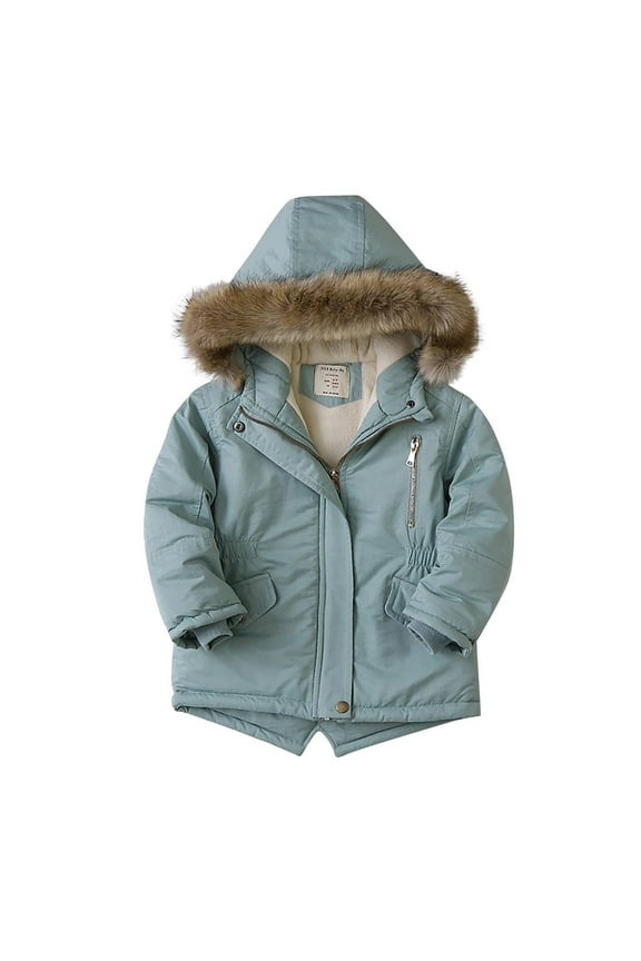 Girls' Furry Hood Quilted Coat Fleece-Lined Warm Winter Jacket Thickened Waist-Tie Outdoor Outerwear for Holiday Gatherings & Casual Outings(4-14Y)
