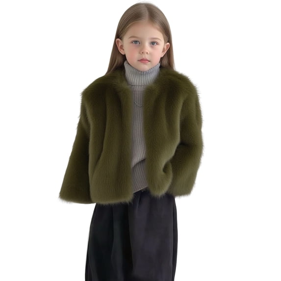 Girls Fuzzy Faux Fur Coat Casual Cute Open Front Long Sleeve Jacket Kids Lightweight Winter Warm Shaggy Outerwear 1-12 Years